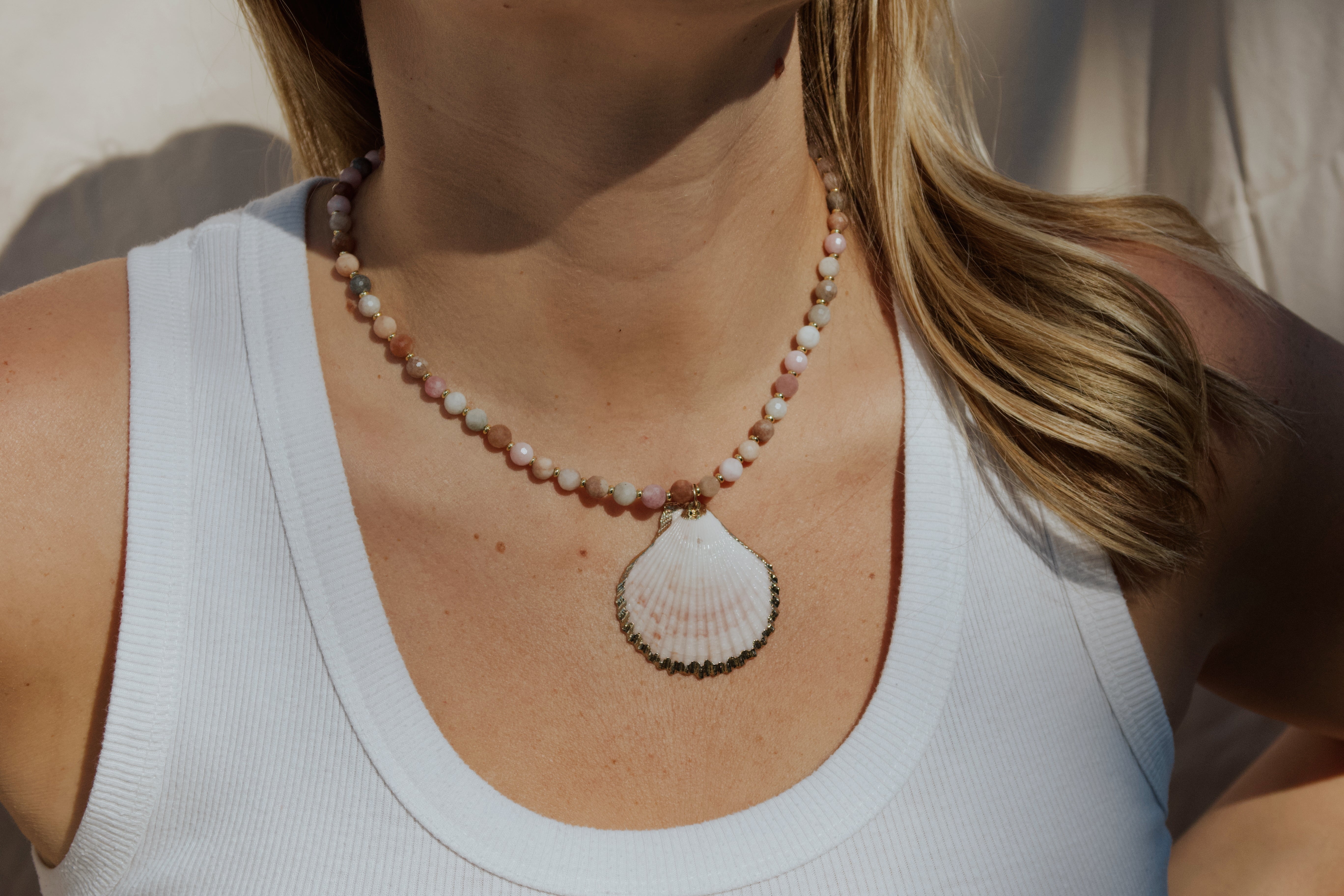 Kunzite Shell Necklace