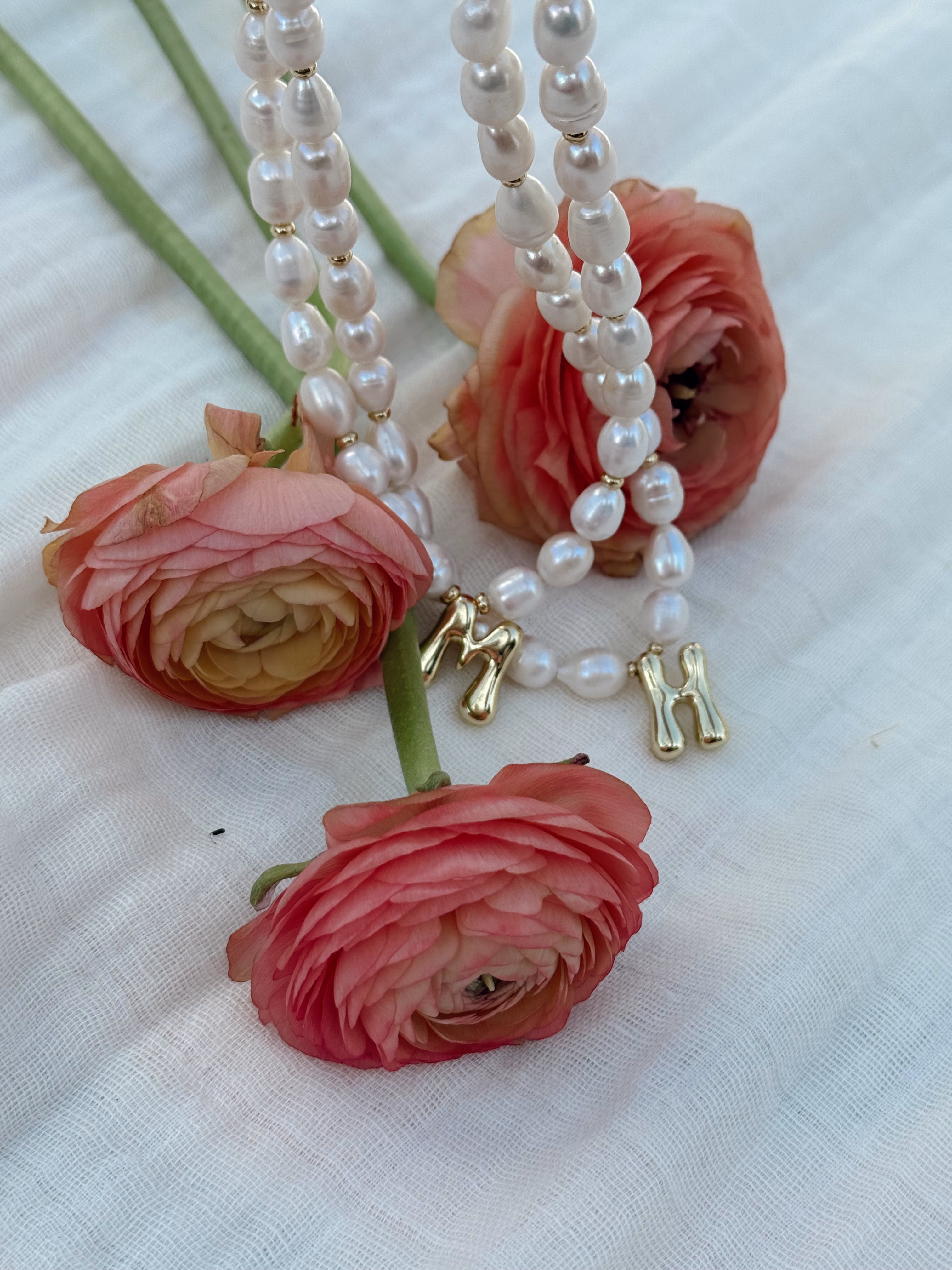 Bubble Initial Pearl Necklace